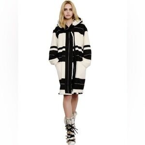 Isabel Marant Adil Blanket Hooded Wool Runway Coat Black White Stripe $1460